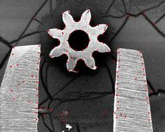 Miniman 3 manipulating objects under a Scanning Electron Microscope (SEM)
