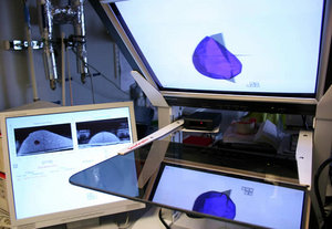 Close up of the medical ultrasound training simulator system