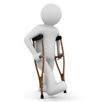 Cartoon figure on crutches