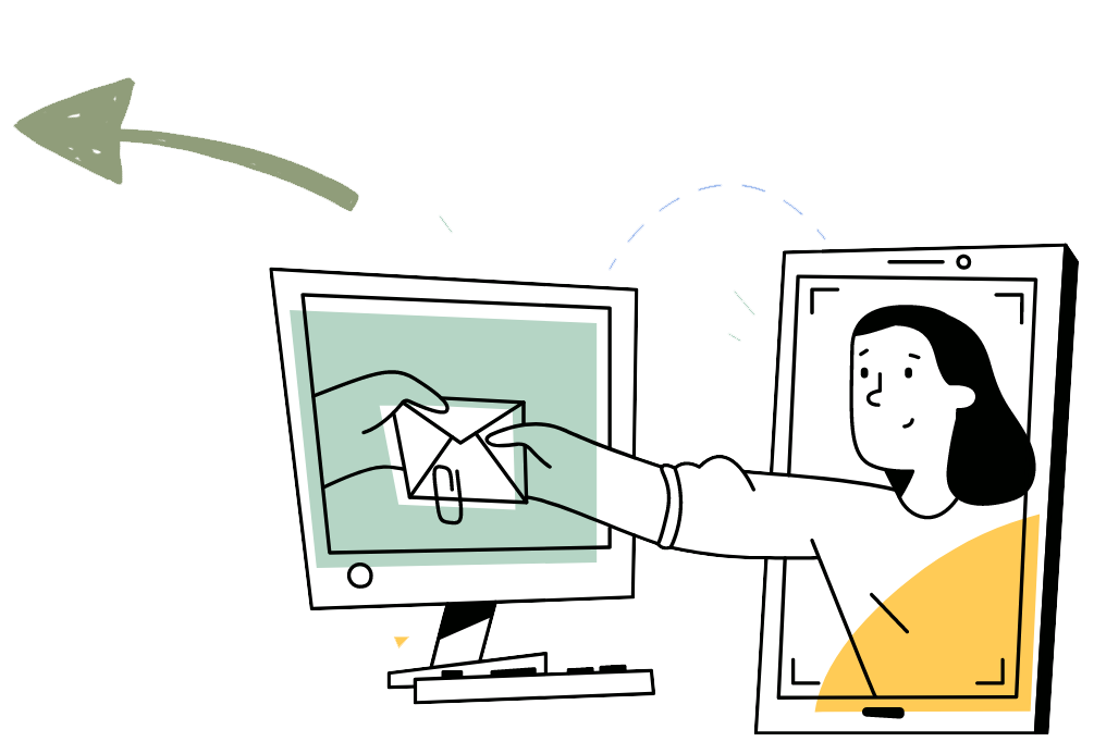 A graphic showing an email been sent from one device to another