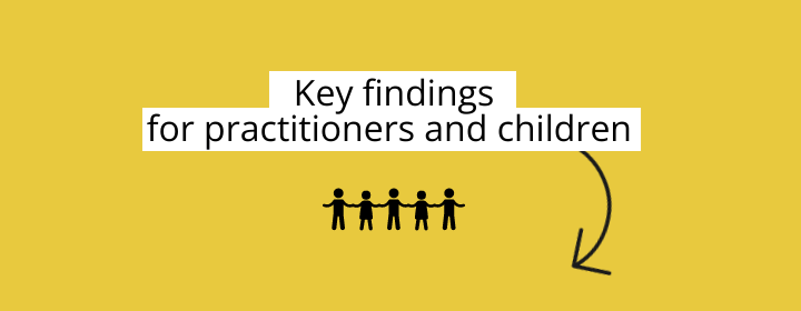 Visual box with this text on it: Key findings for practitioners and children